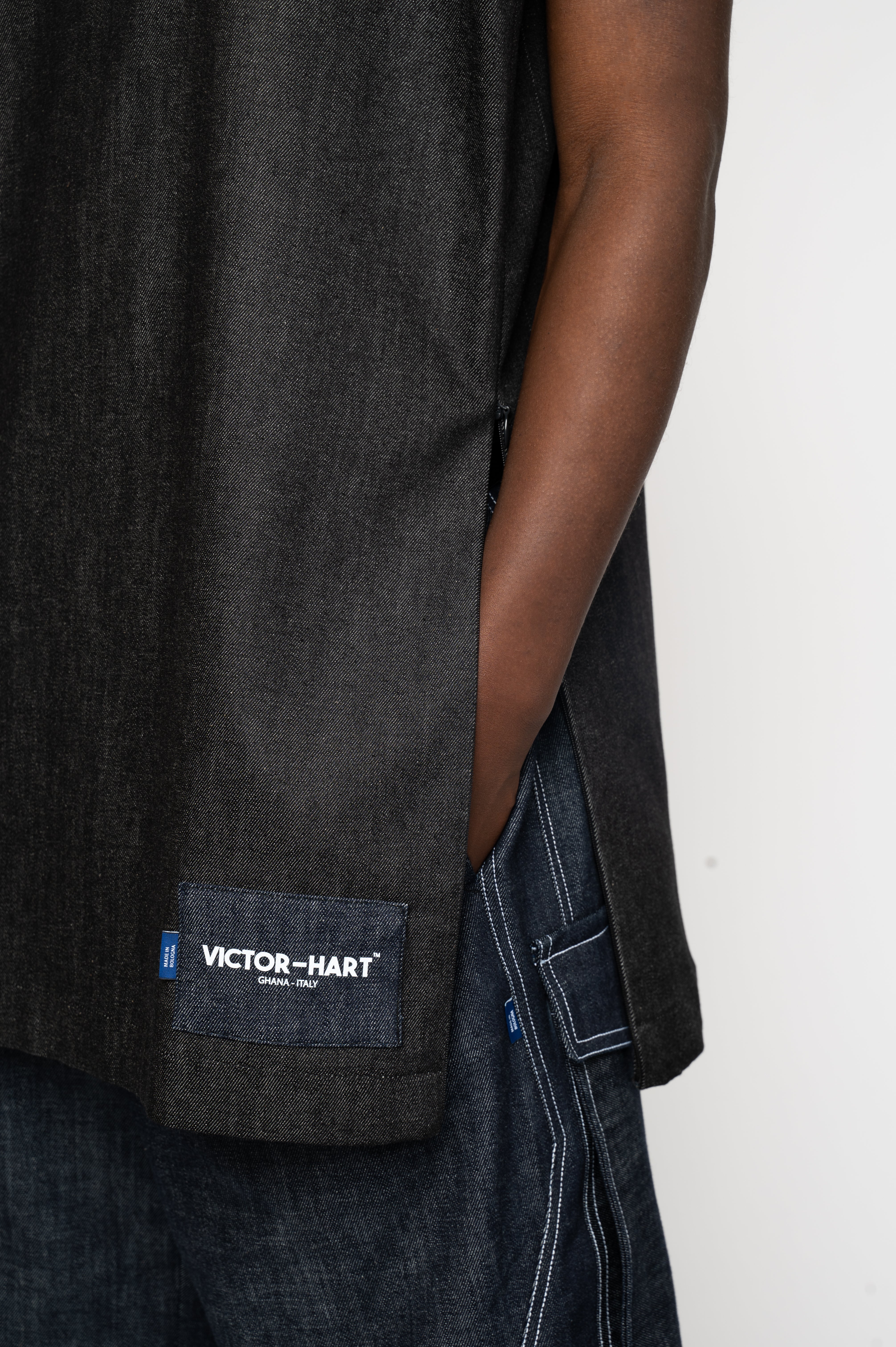Victor-Hart luxury Basket jersey black denim with architectural tailoring