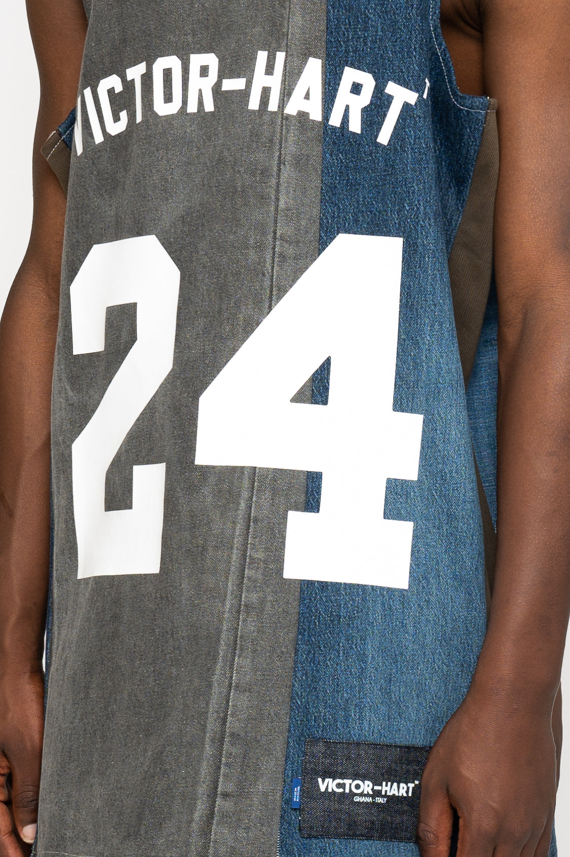 Victor-Hart luxury Basket jersey blue upcycled denim with architectural tailoring