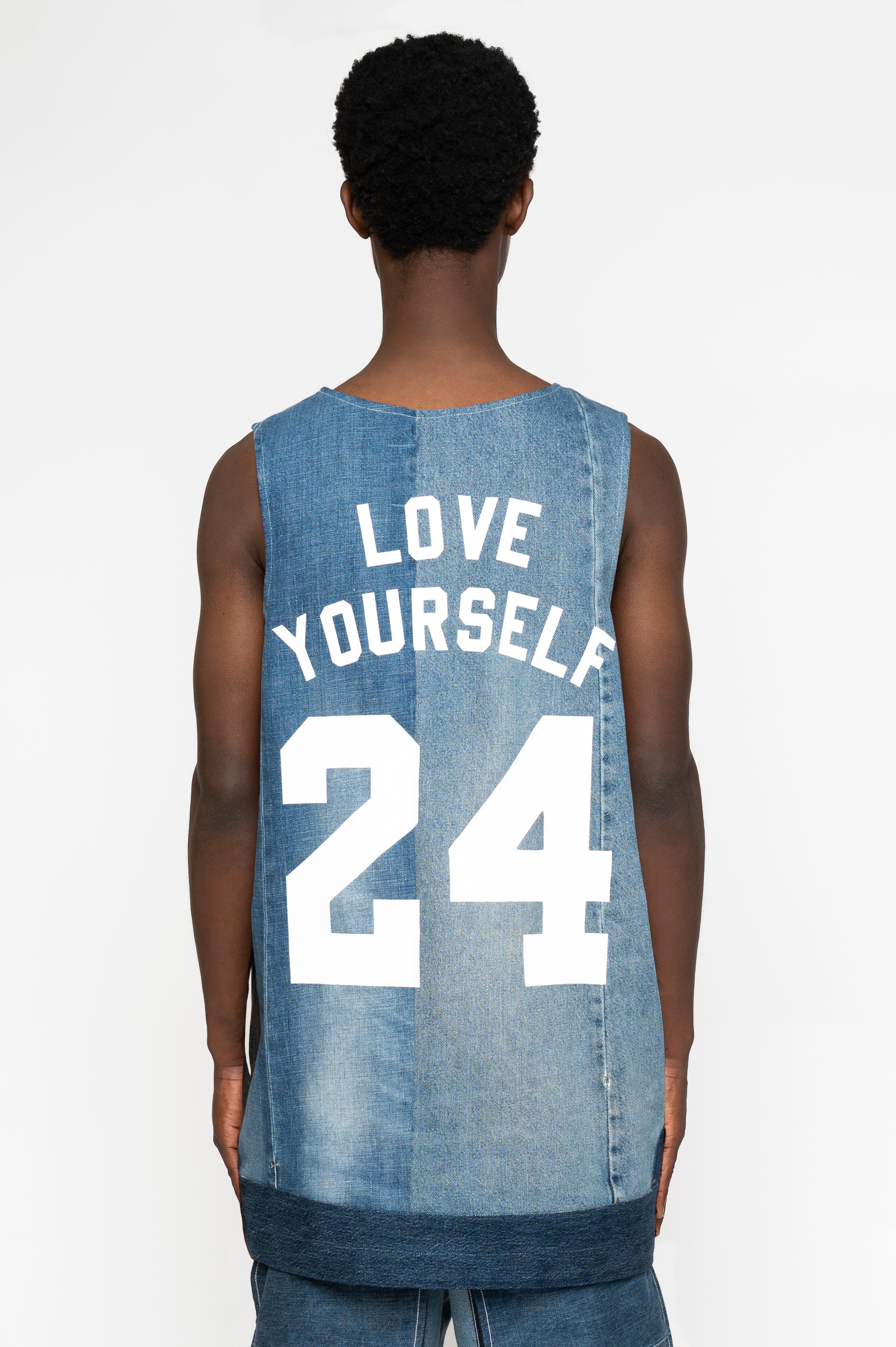 Victor-Hart luxury Basket jersey blue upcycled denim with architectural tailoring