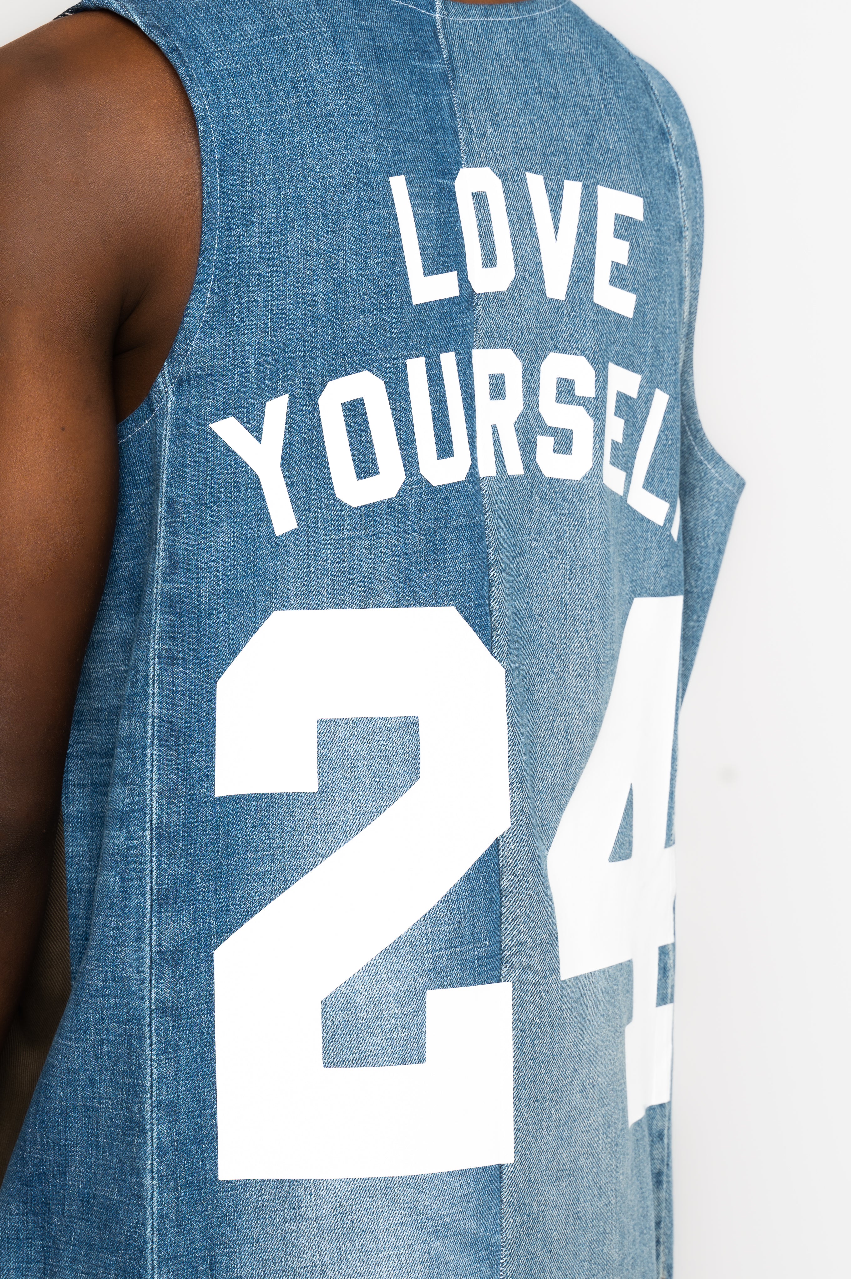 Victor-Hart luxury Basket jersey blue upcycled denim with architectural tailoring