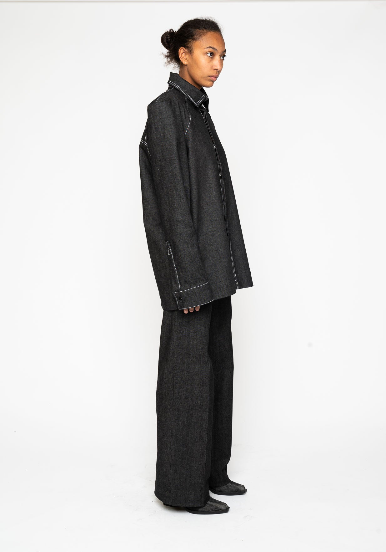 Victor-Hart luxury black denim business shirt with architectural tailoring