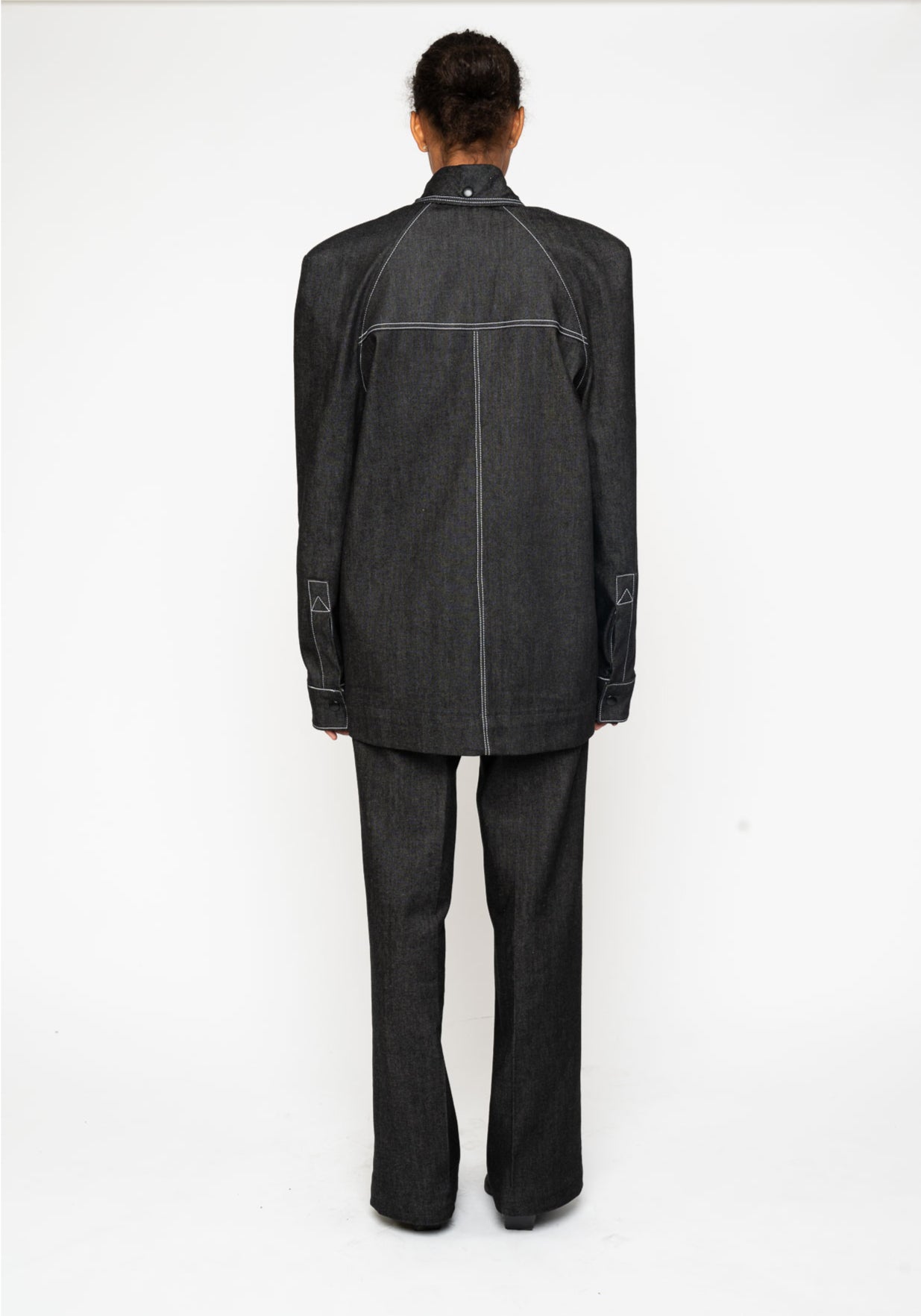 Victor-Hart luxury black denim business shirt with architectural tailoring