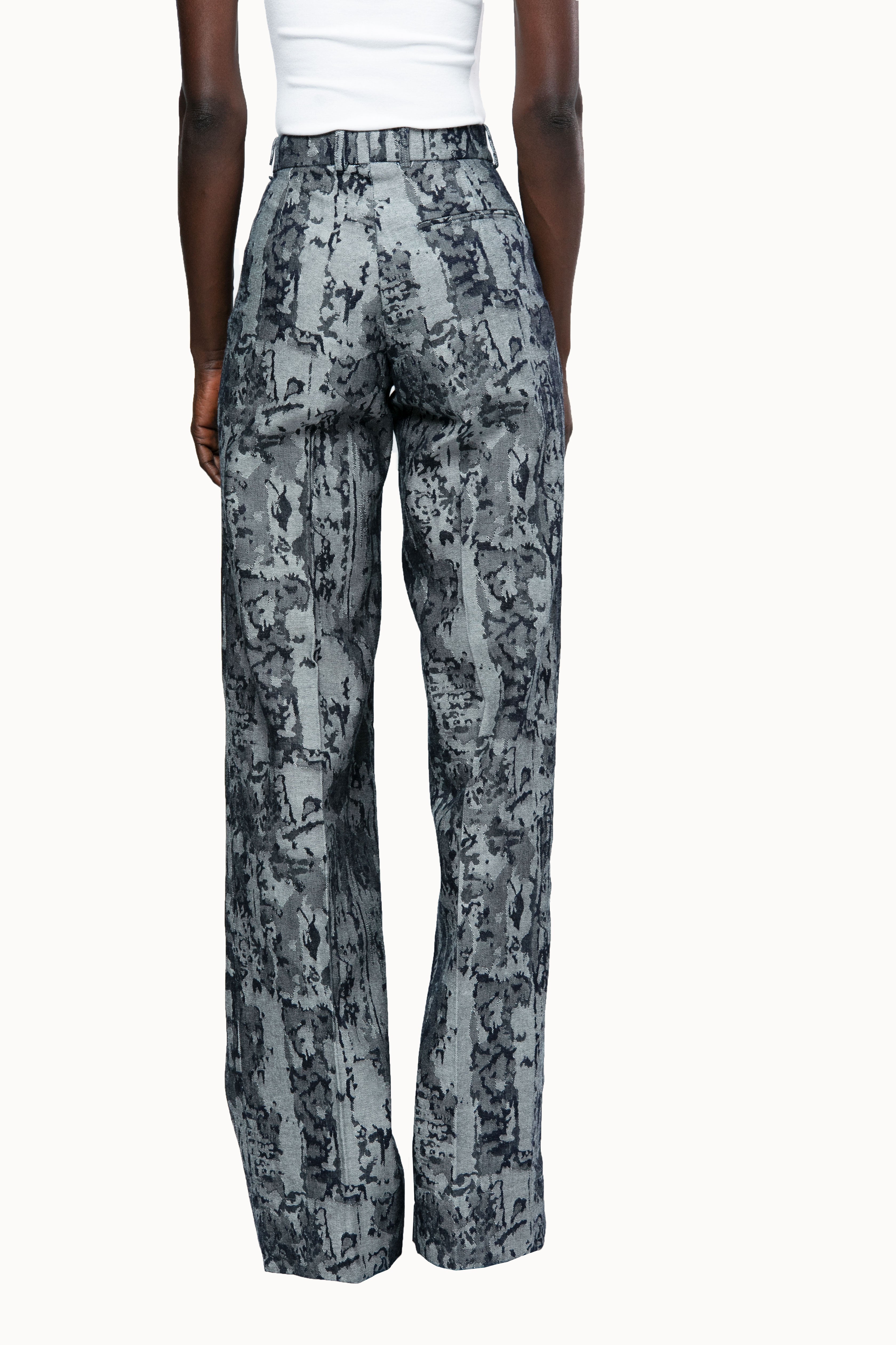Victor-Hart luxury jacquard staright leg pants denim with architectural tailoring