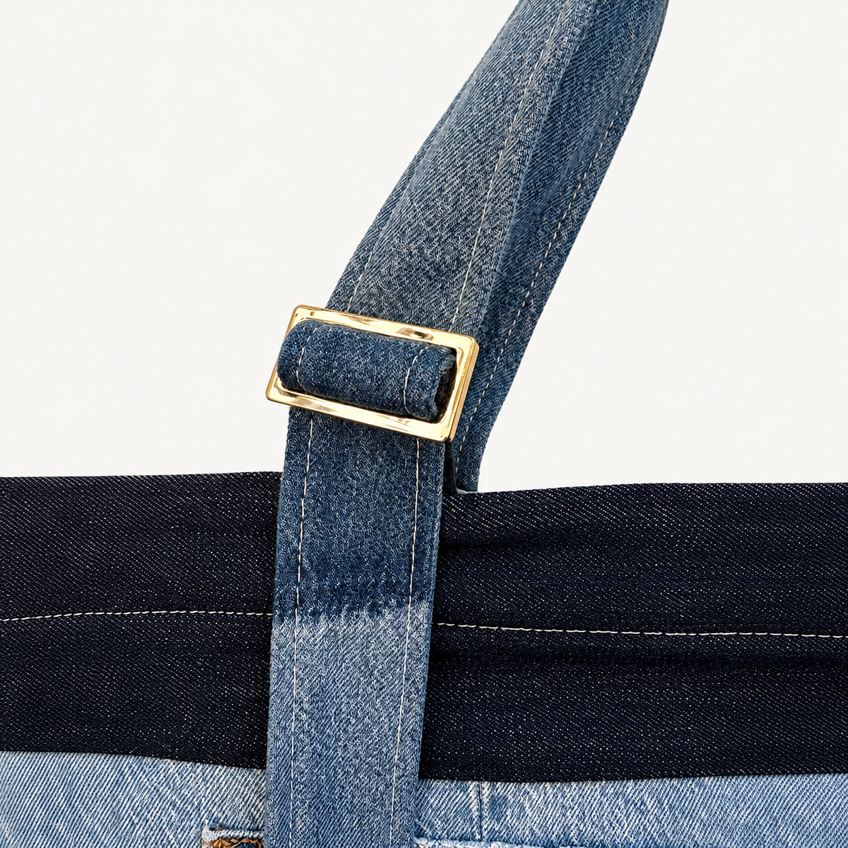 Victor-Hart upcycled denim tote bag, fabric detail showing upcycled denim texture
