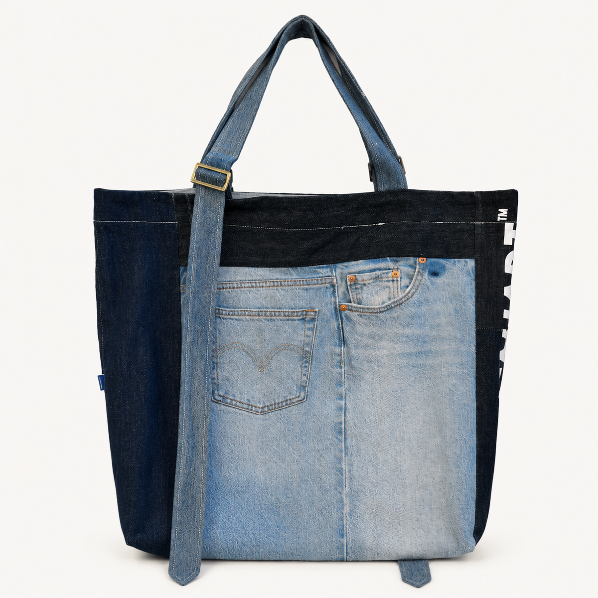 Victor-Hart upcycled denim tote bag, side view