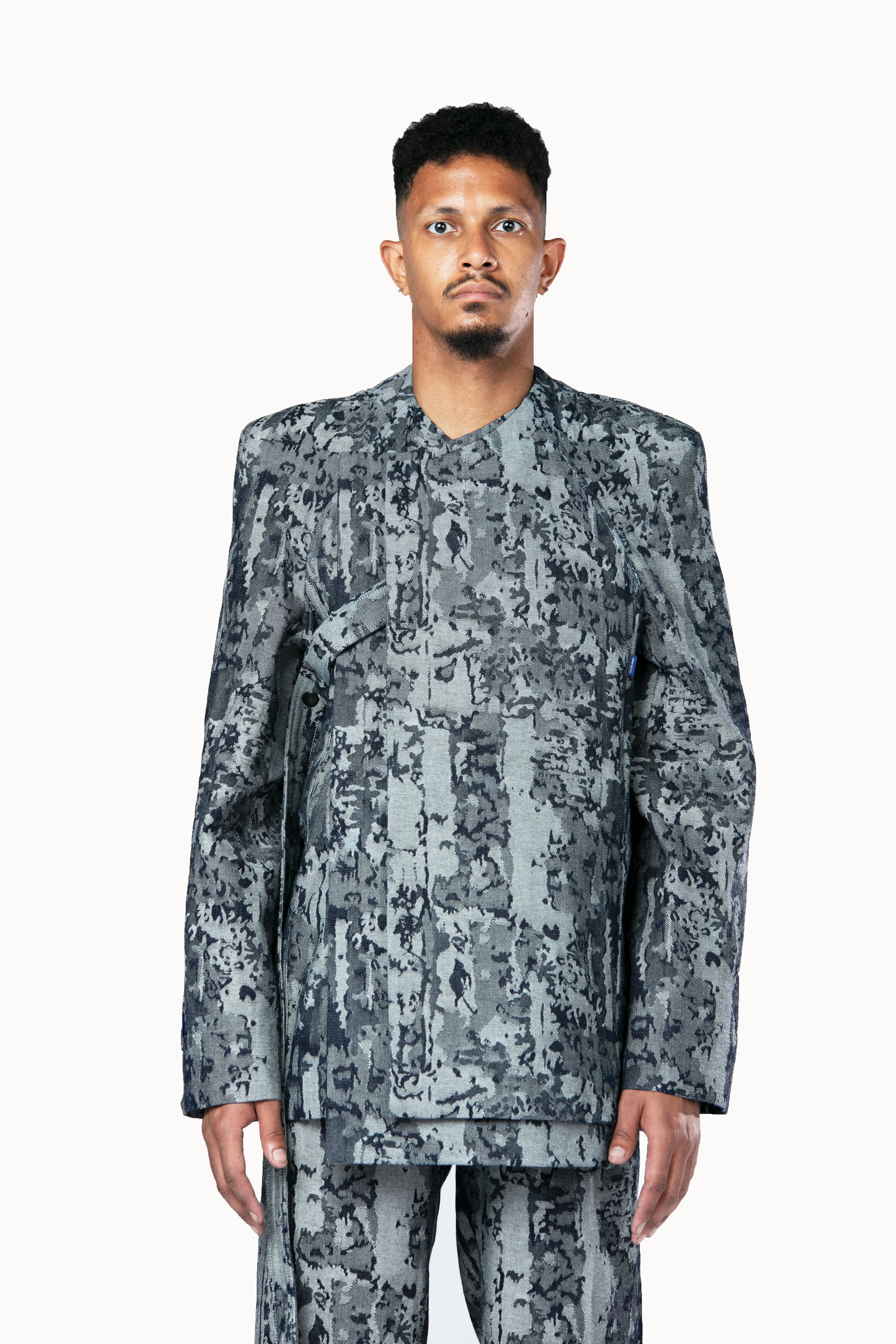 Victor-Hart luxury jacquard denim jacket with architectural tailoring