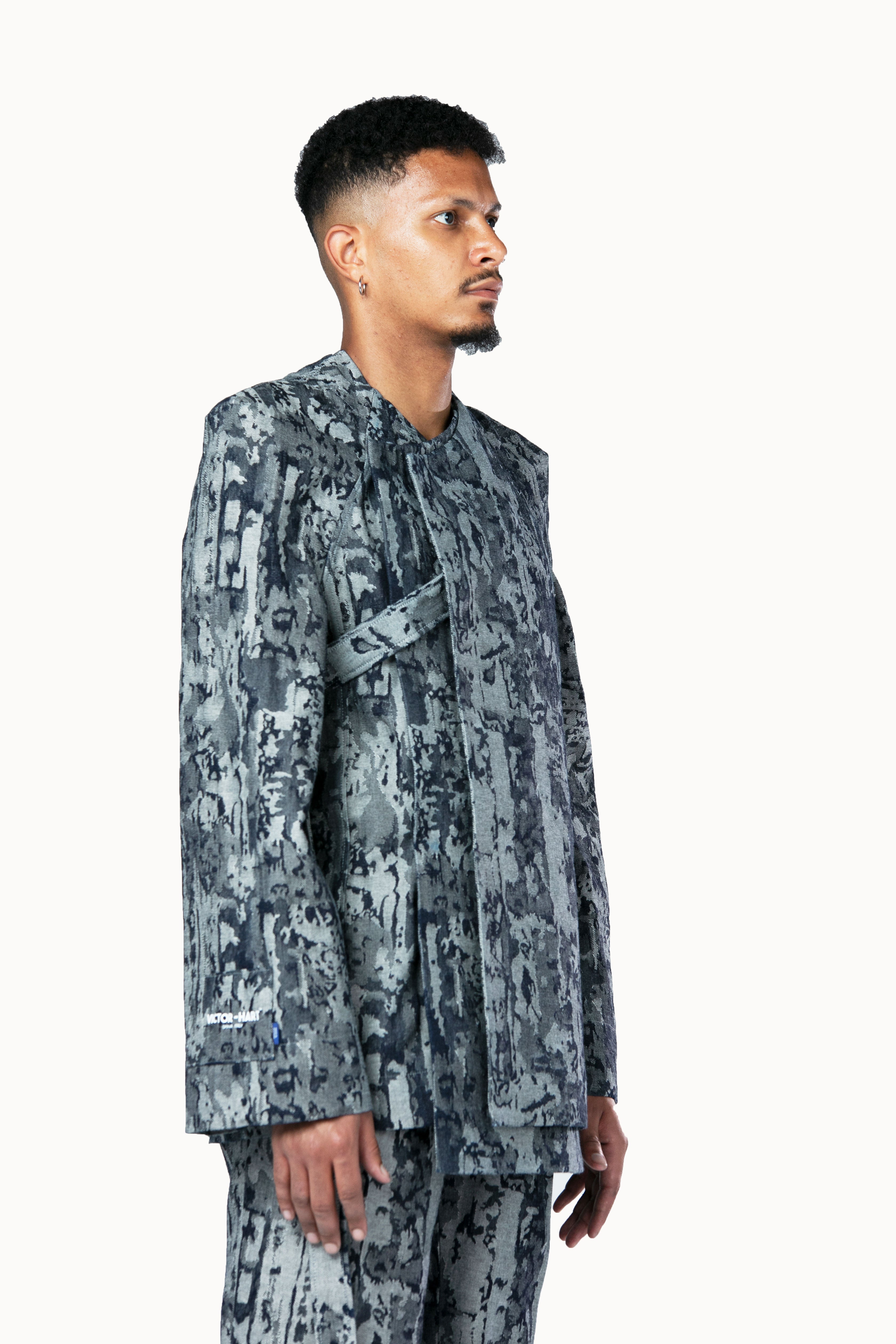 Victor-Hart luxury jacquard denim jacket with architectural tailoring