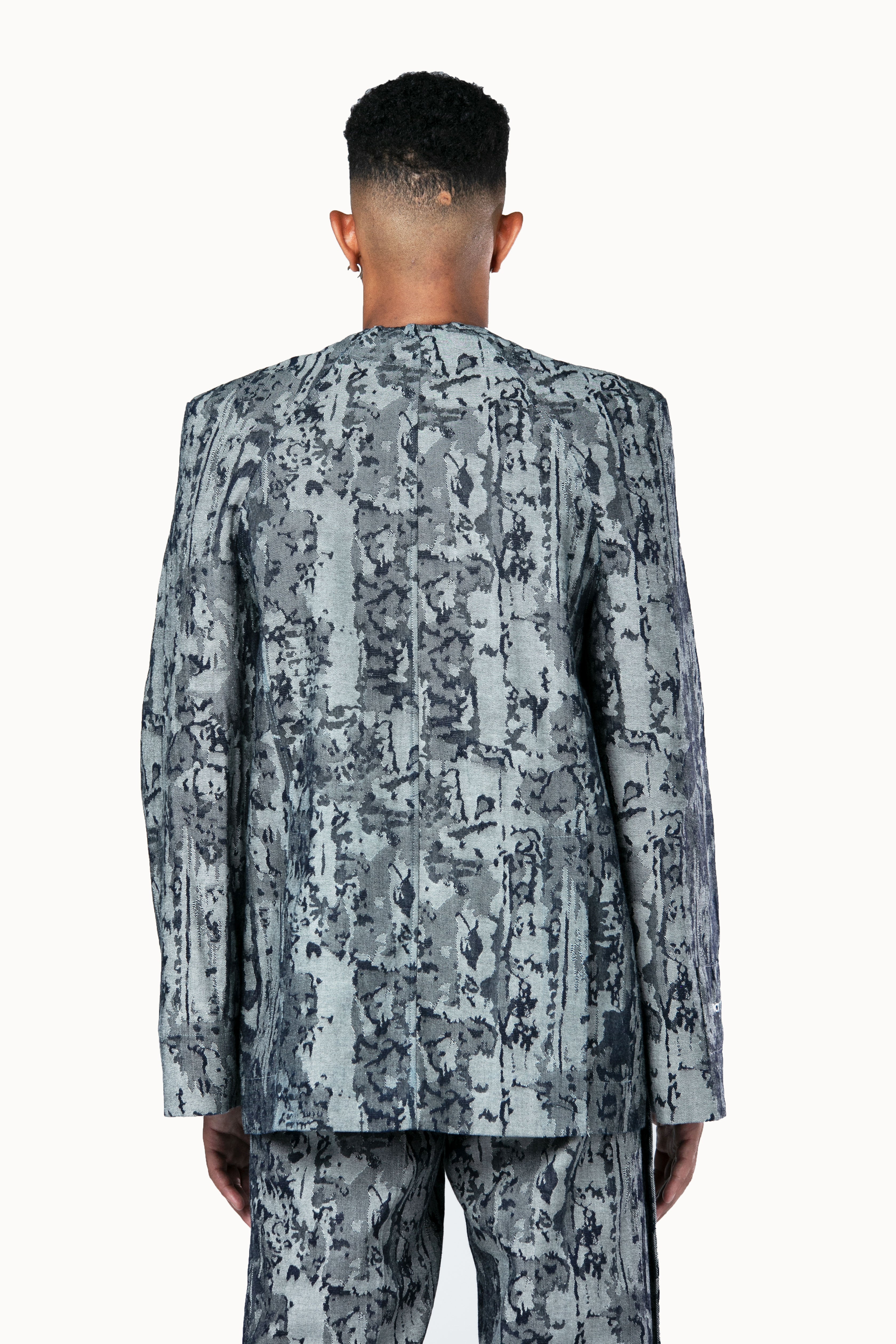 Victor-Hart luxury jacquard denim jacket with architectural tailoring