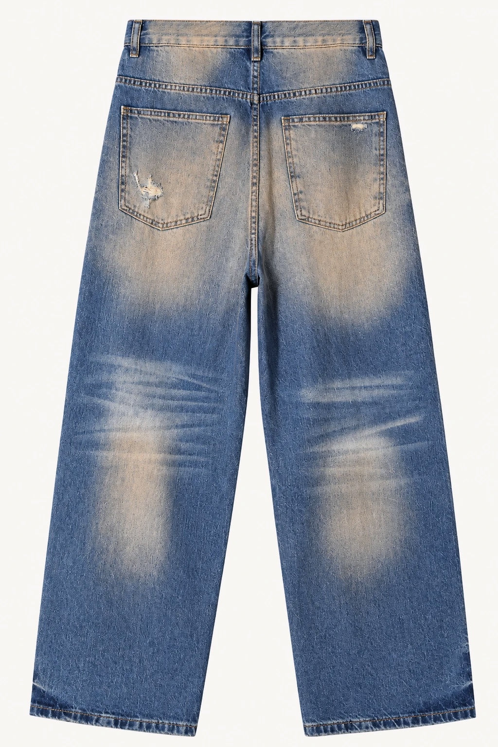 Victor-Hart Sand Tint Distressed Wide-Leg Jeans, back view
