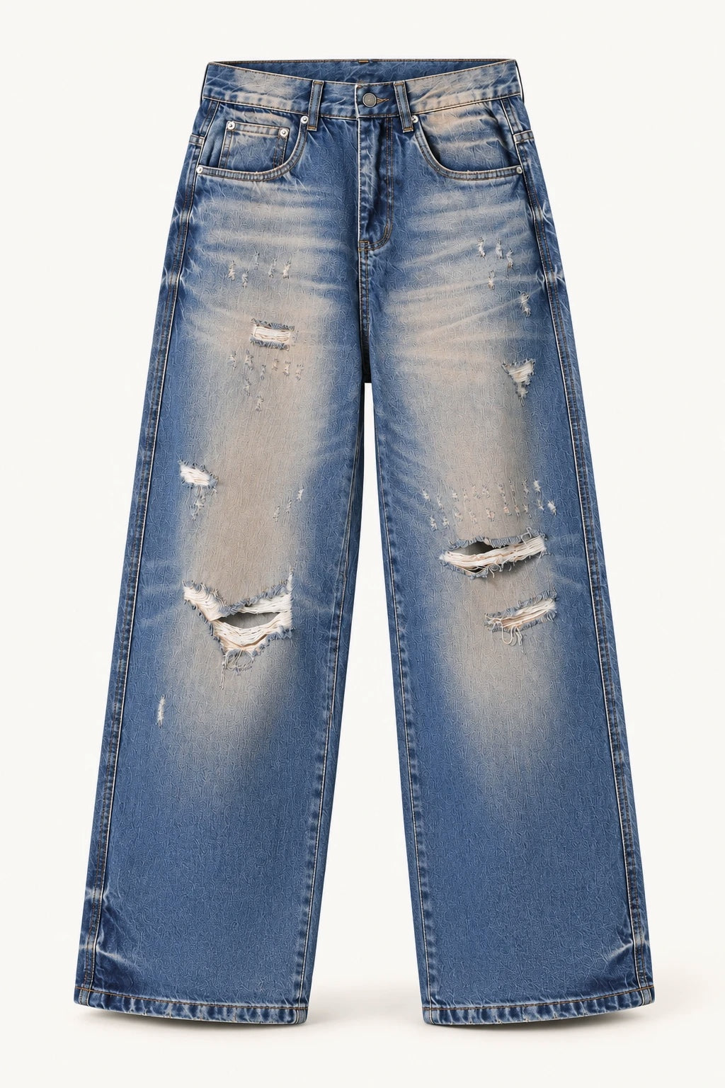 Victor-Hart Sand Tint Distressed Wide-Leg Jeans, front view