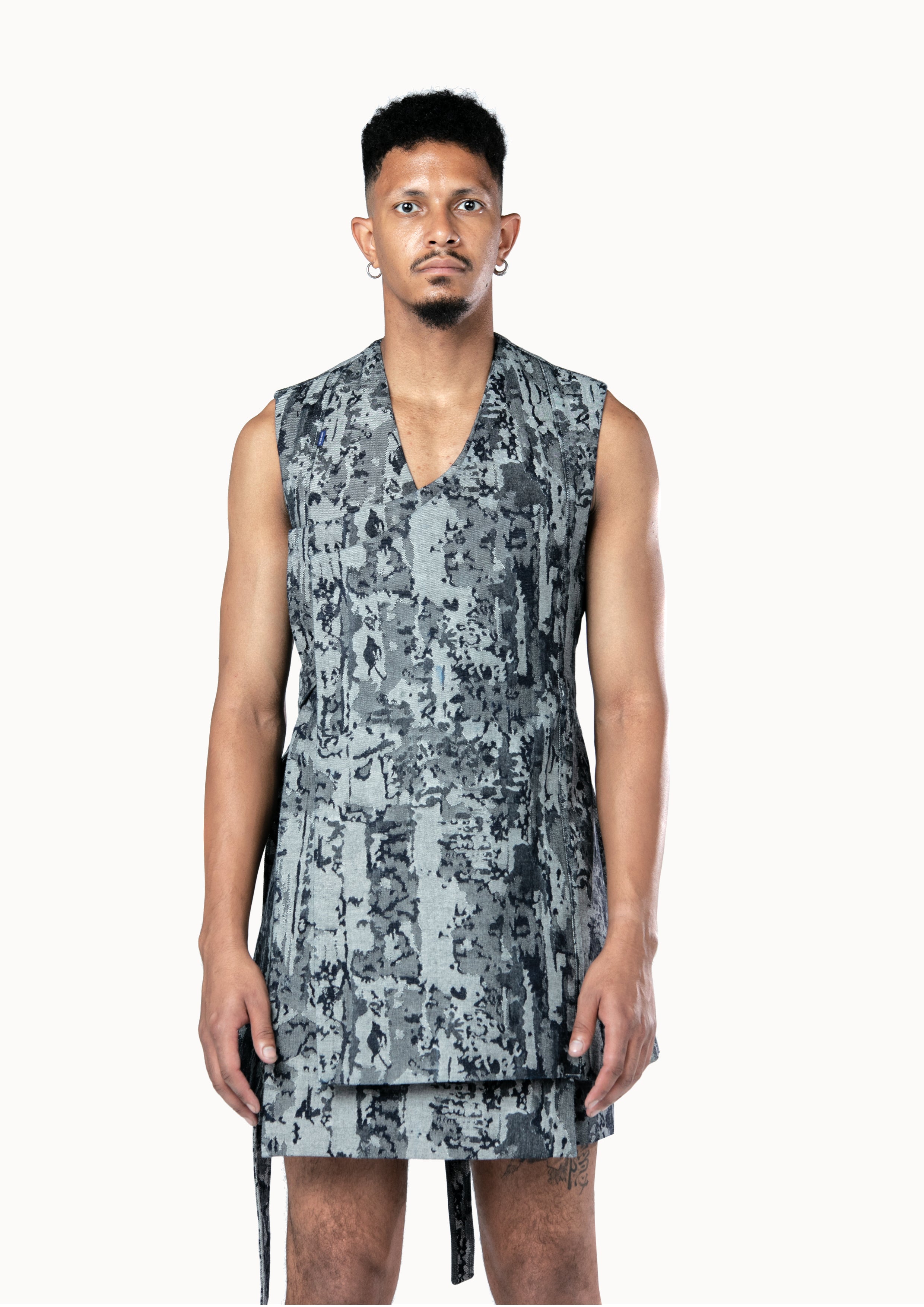 Midi Gilet 100% Cotton Jacquard Denim | Victor-Hart