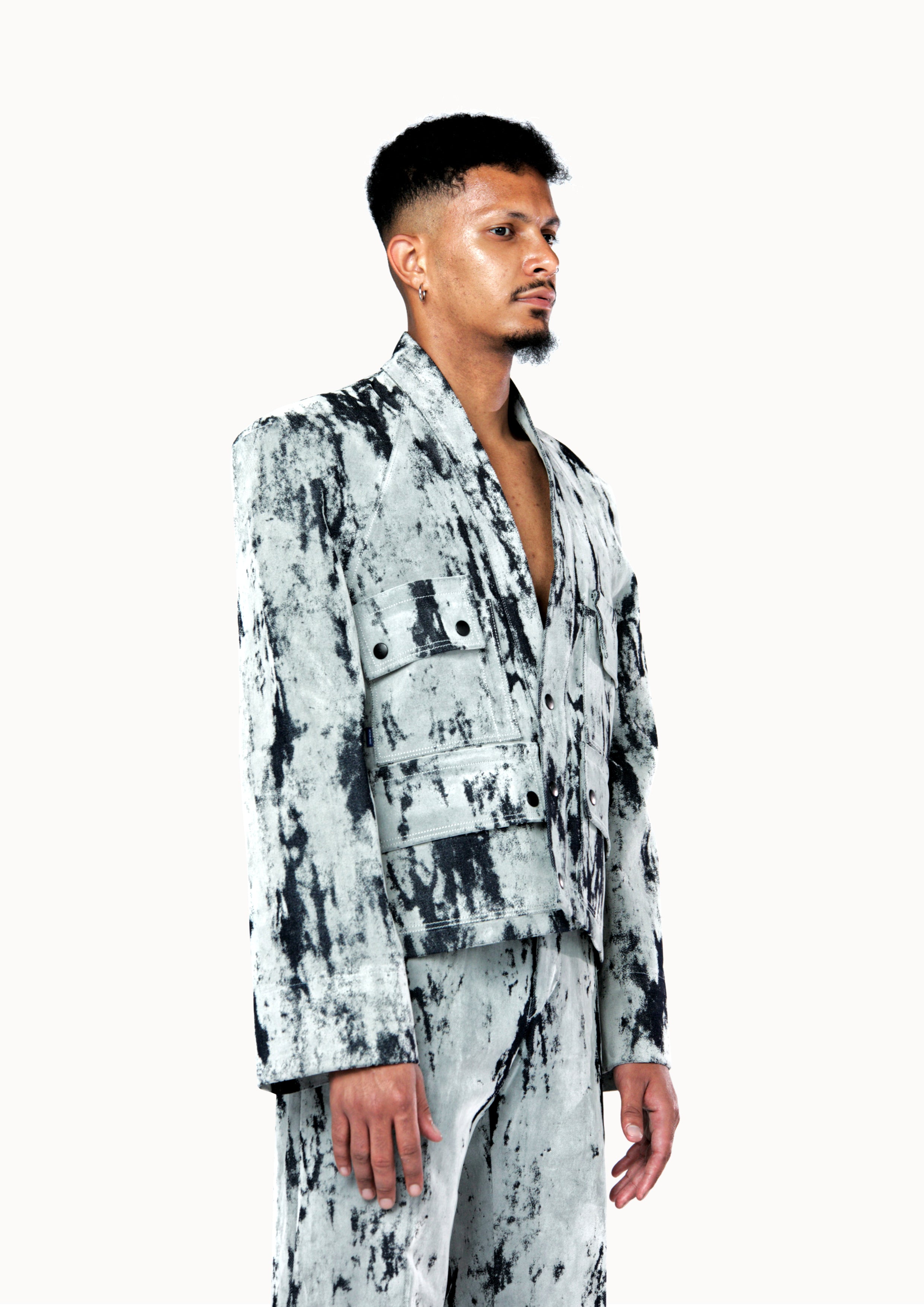 Victor-Hart luxury structured denim kimono jacket with architectural tailoring