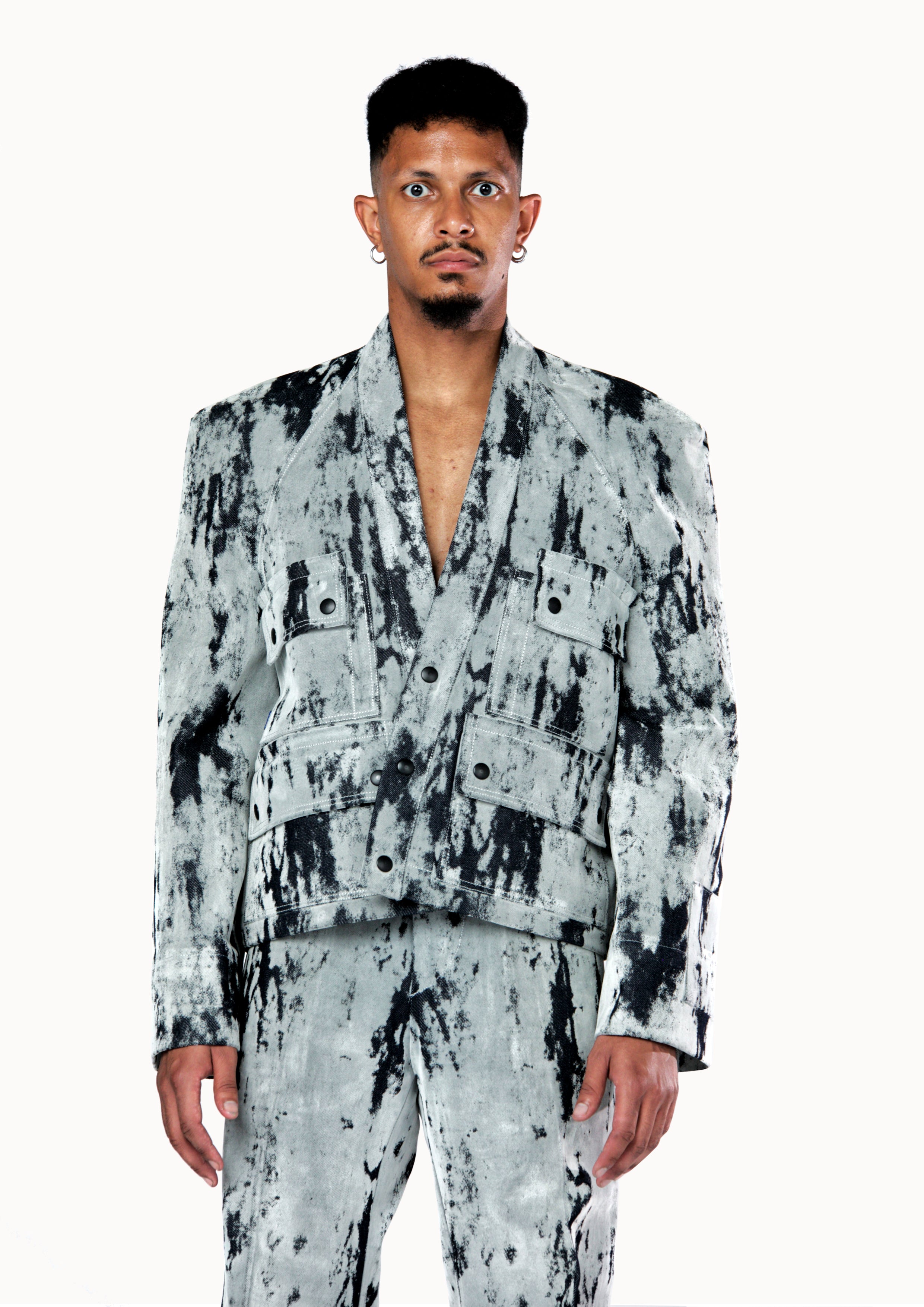 Victor-Hart luxury structured denim kimono jacket with architectural tailoring