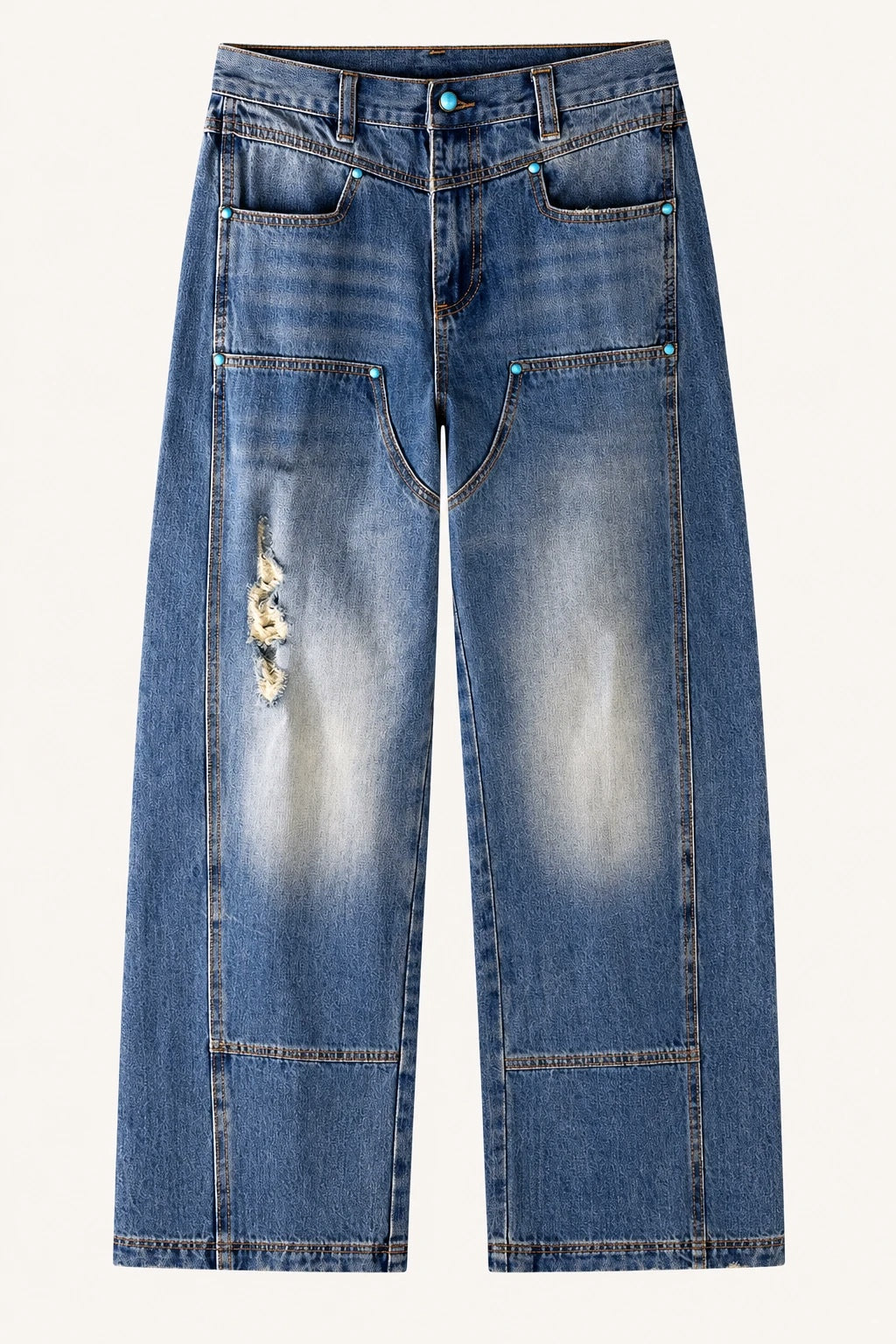 Victor-Hart Turquoise Stud Carpenter Jeans, front view