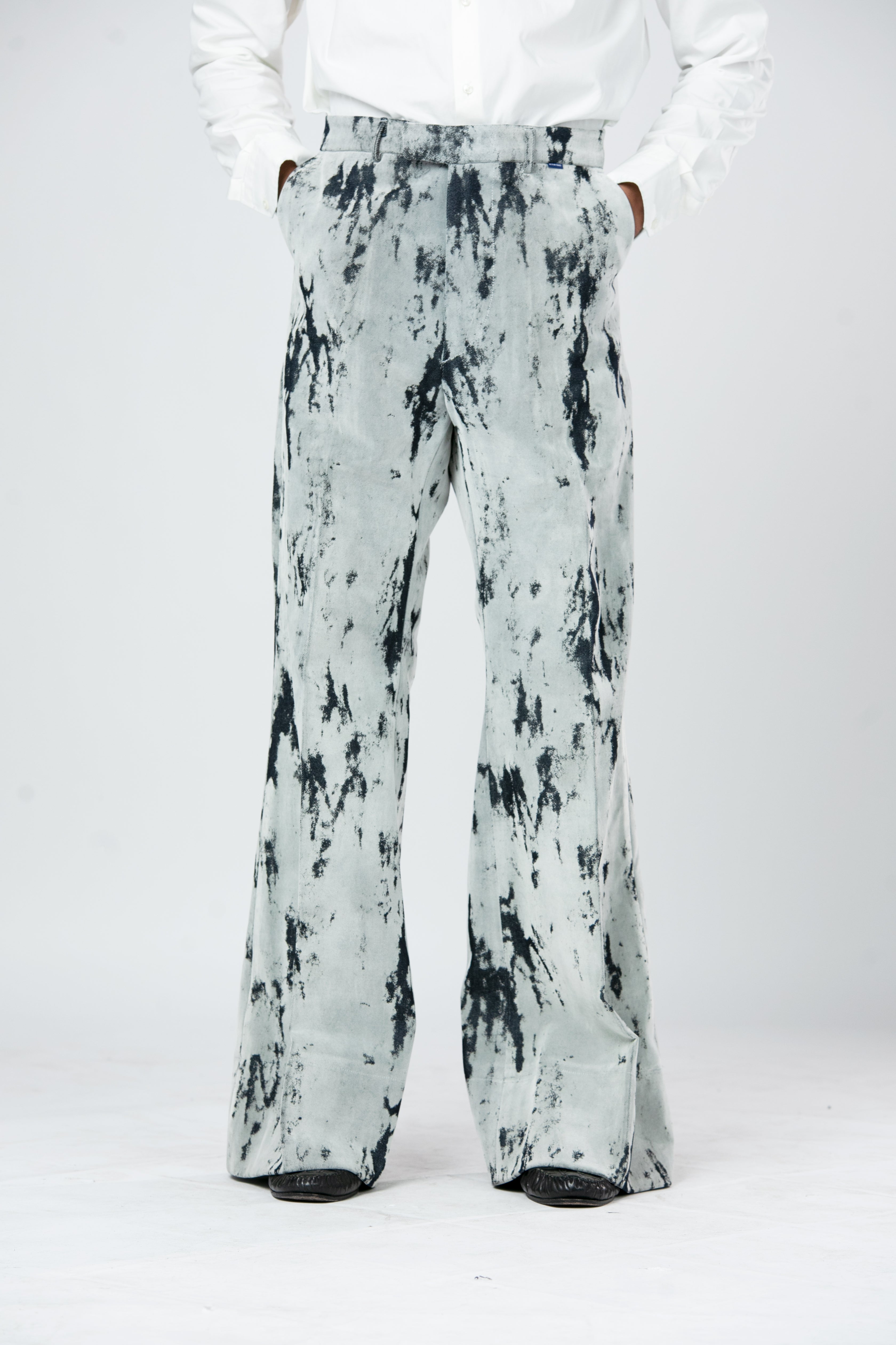 Flock Bootcut Pants flock velvet 100% cotton Italian denim high waist relaxed fit with hook-and-eye fastening