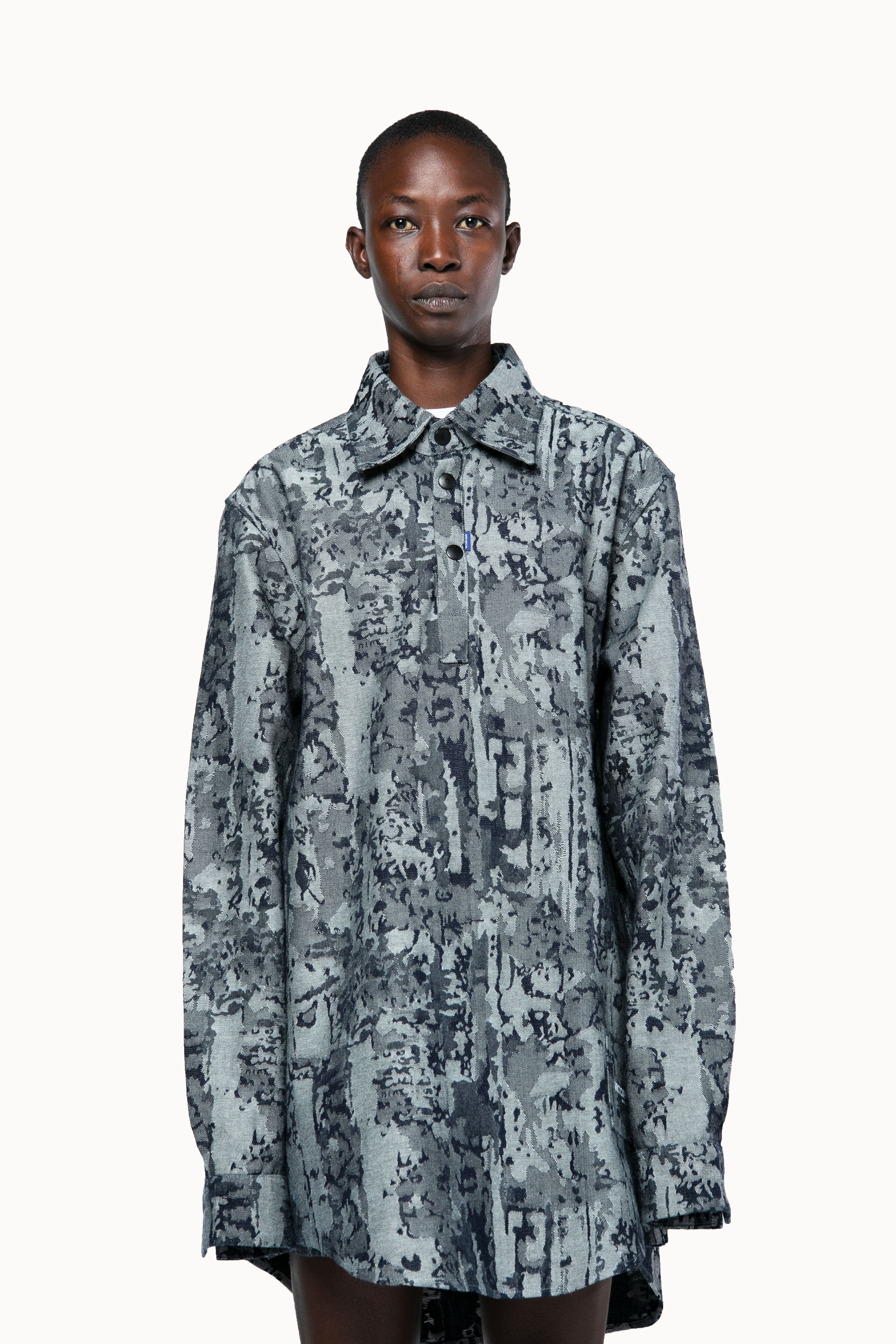 Victor-Hart luxury jacquard denim office shirt  with architectural tailoring