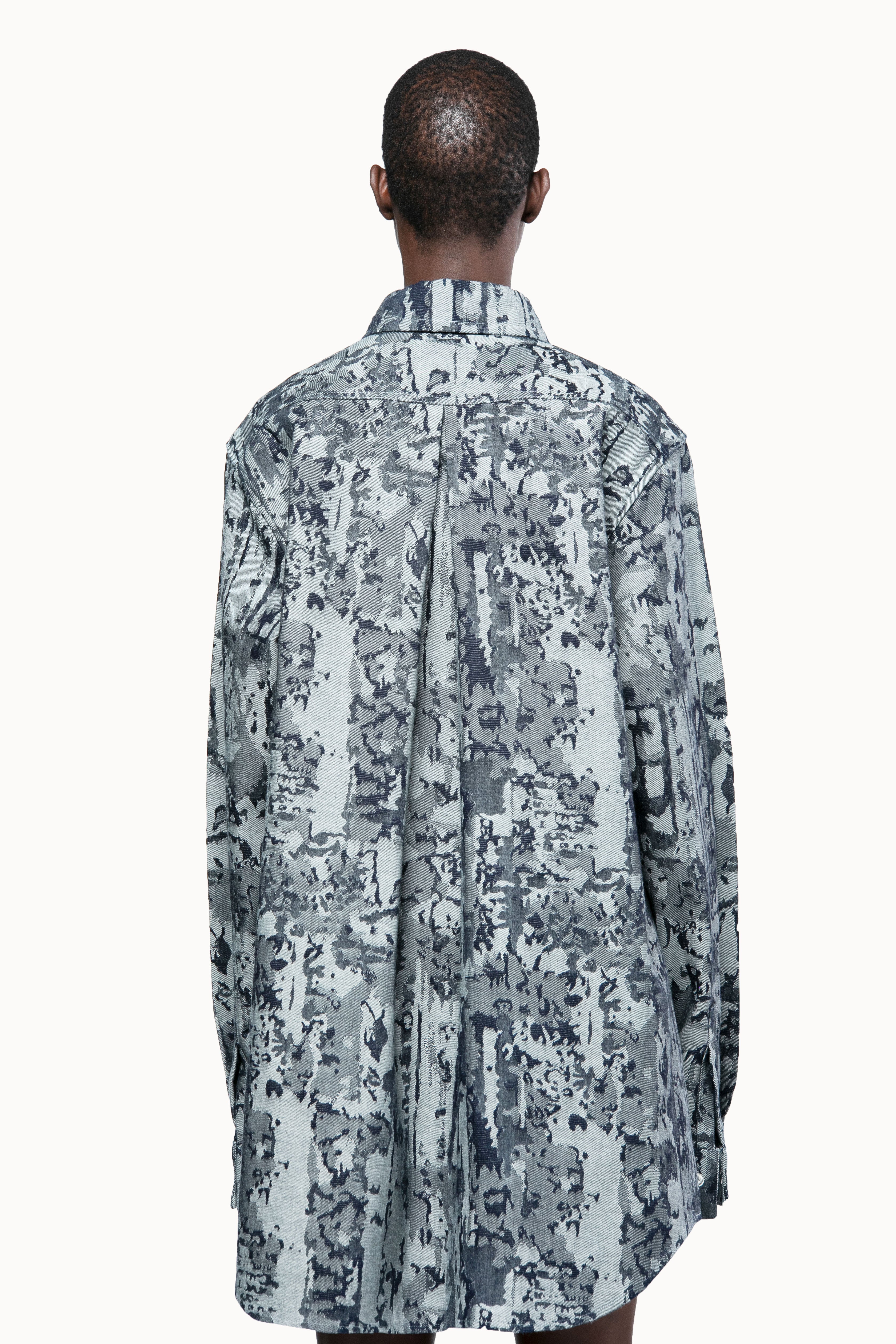Victor-Hart luxury jacquard denim office shirt  with architectural tailoring