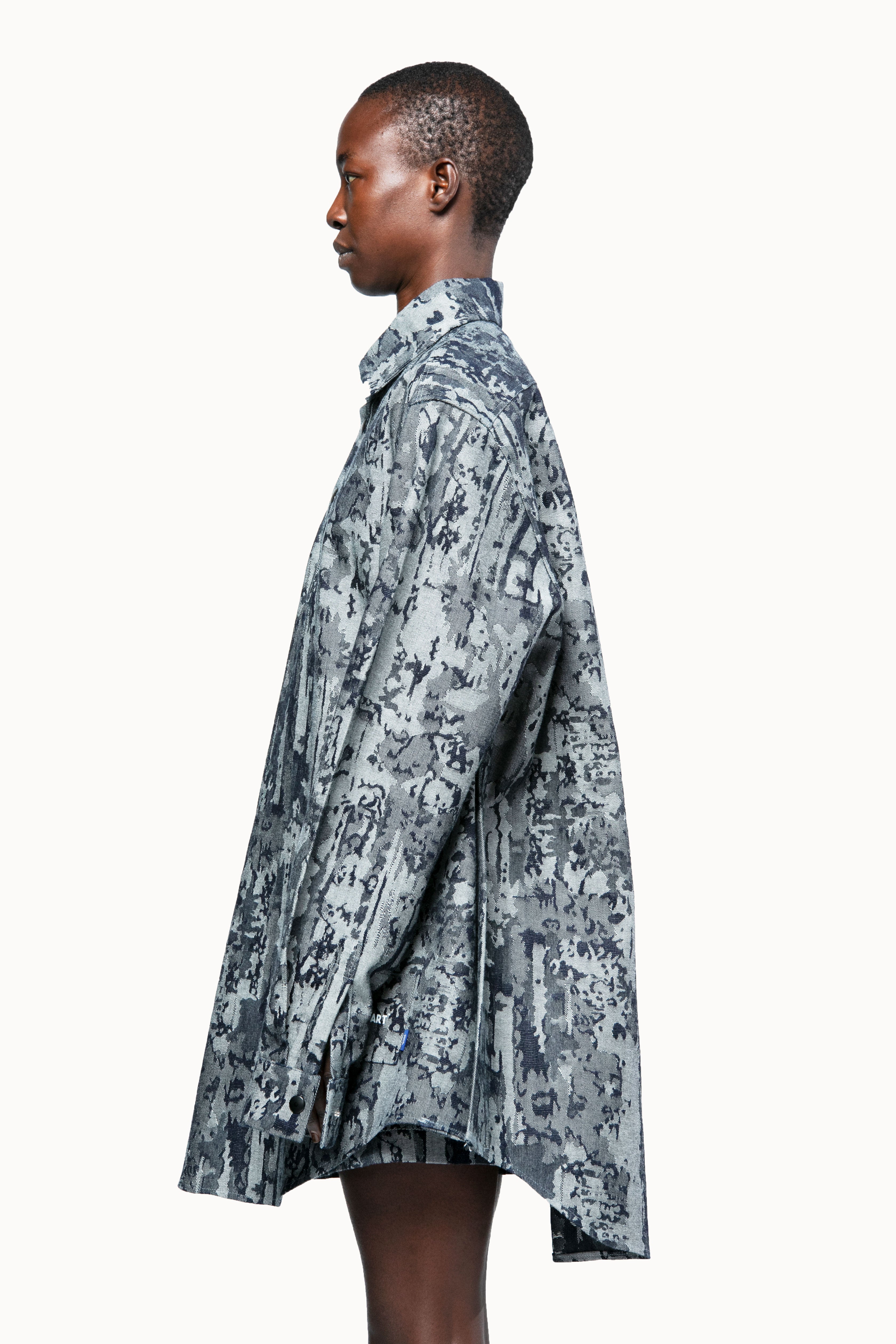 Victor-Hart luxury jacquard denim office shirt  with architectural tailoring