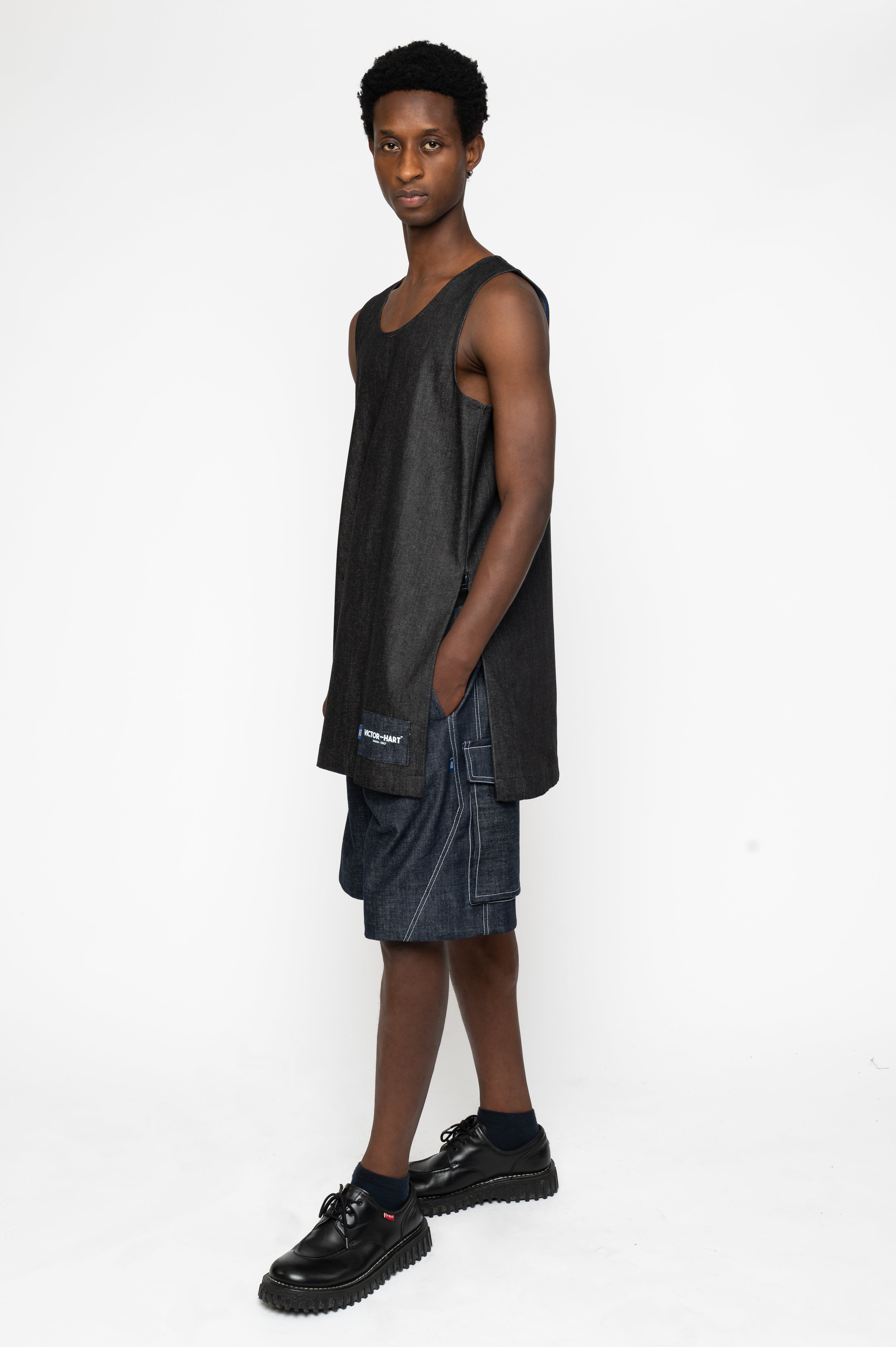Victor-Hart luxury Basket jersey black denim with architectural tailoring