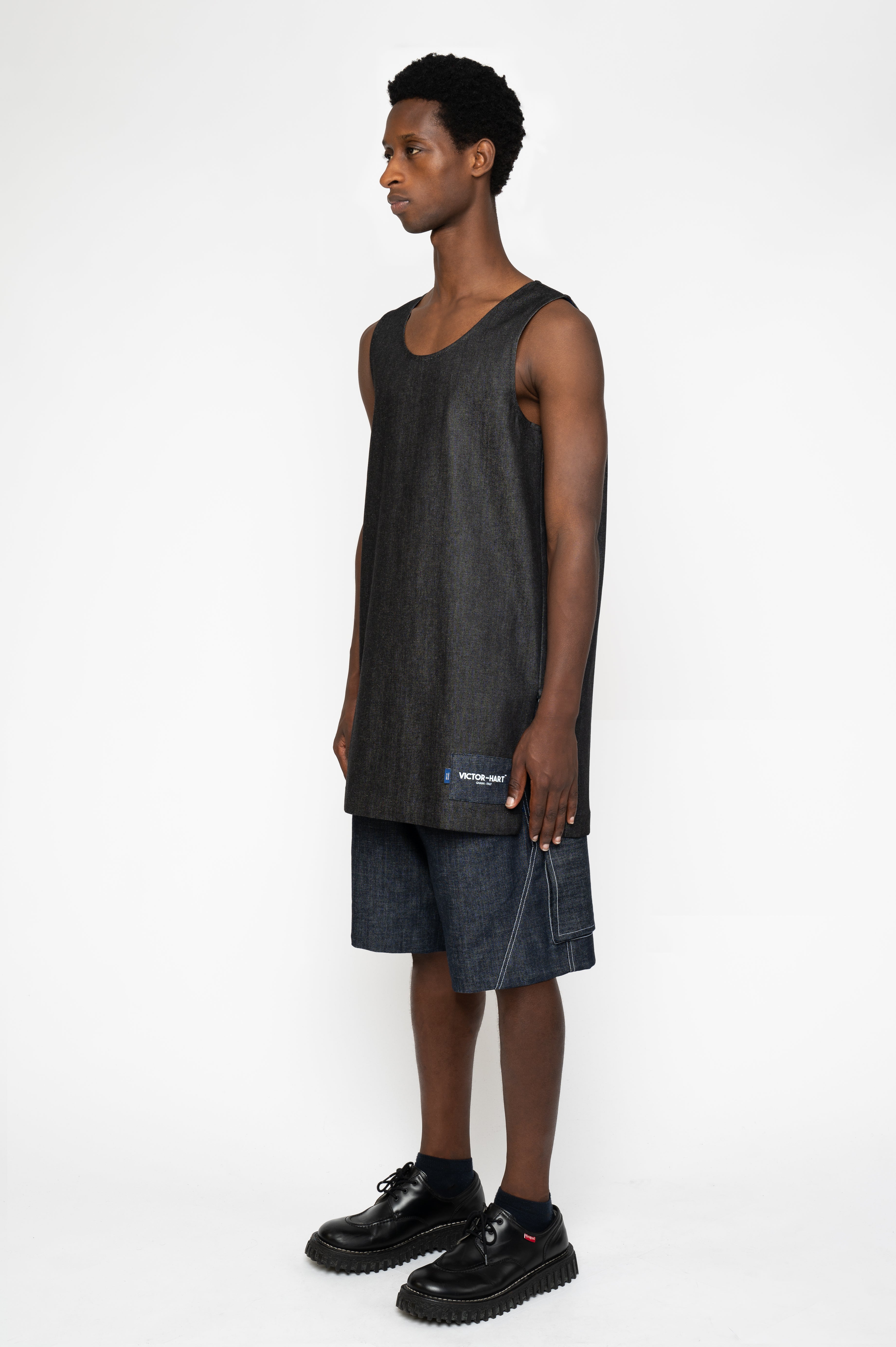 Victor-Hart luxury Basket jersey black denim with architectural tailoring