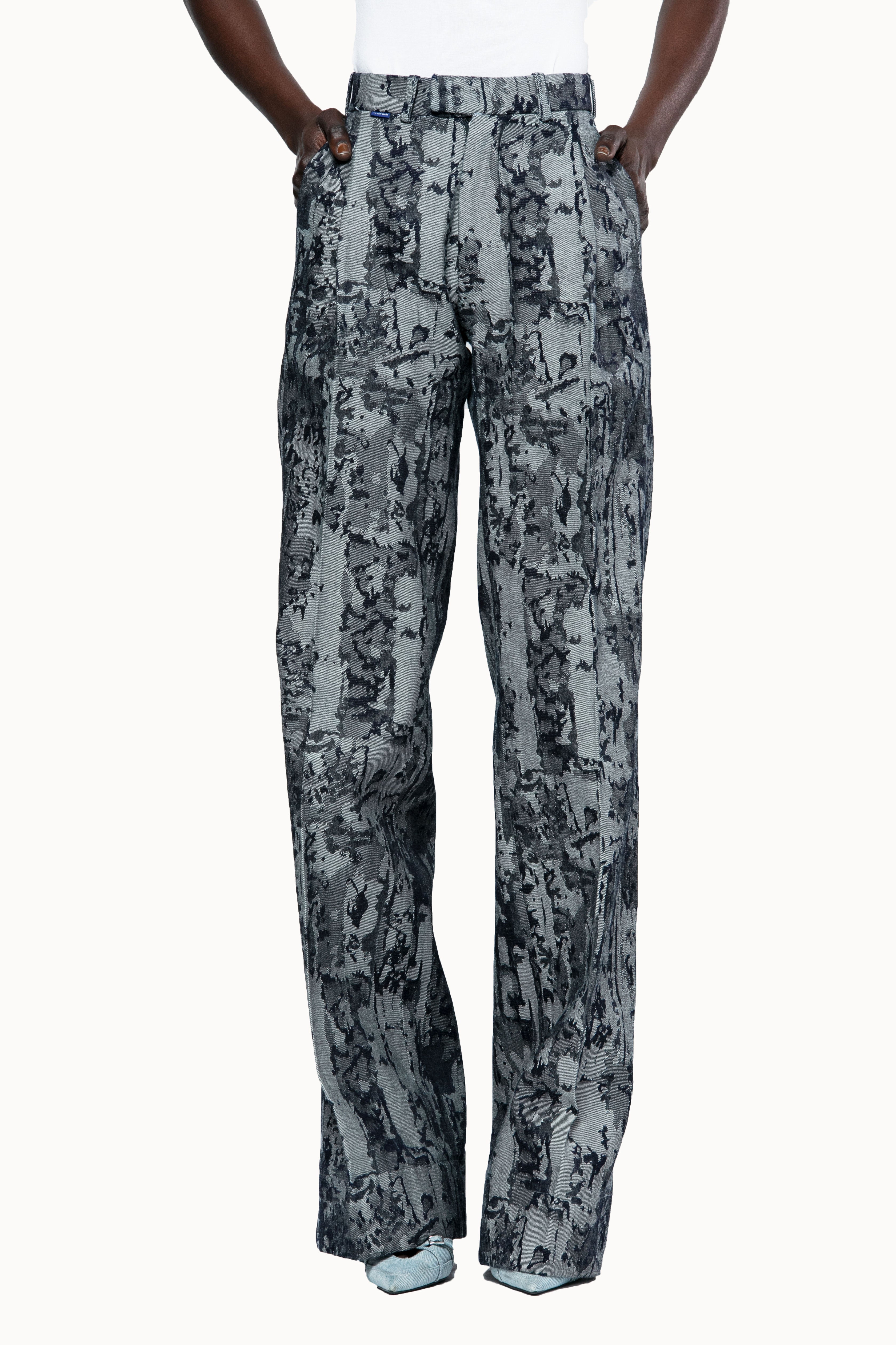 Victor-Hart luxury jacquard staright leg pants  denim with architectural tailoring