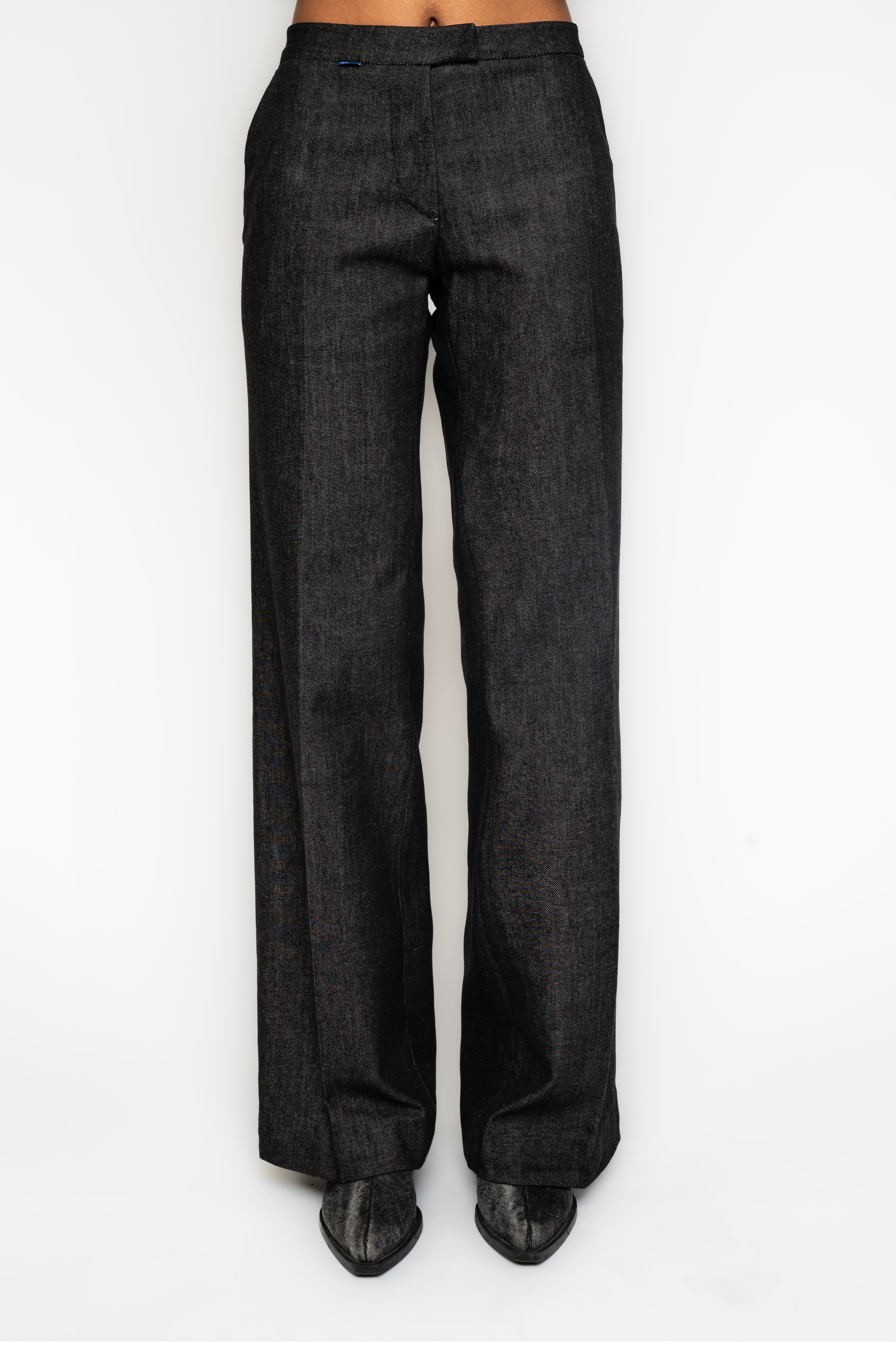 Victor-Hart luxury structured working trouser high waist black denim with architectural tailoring