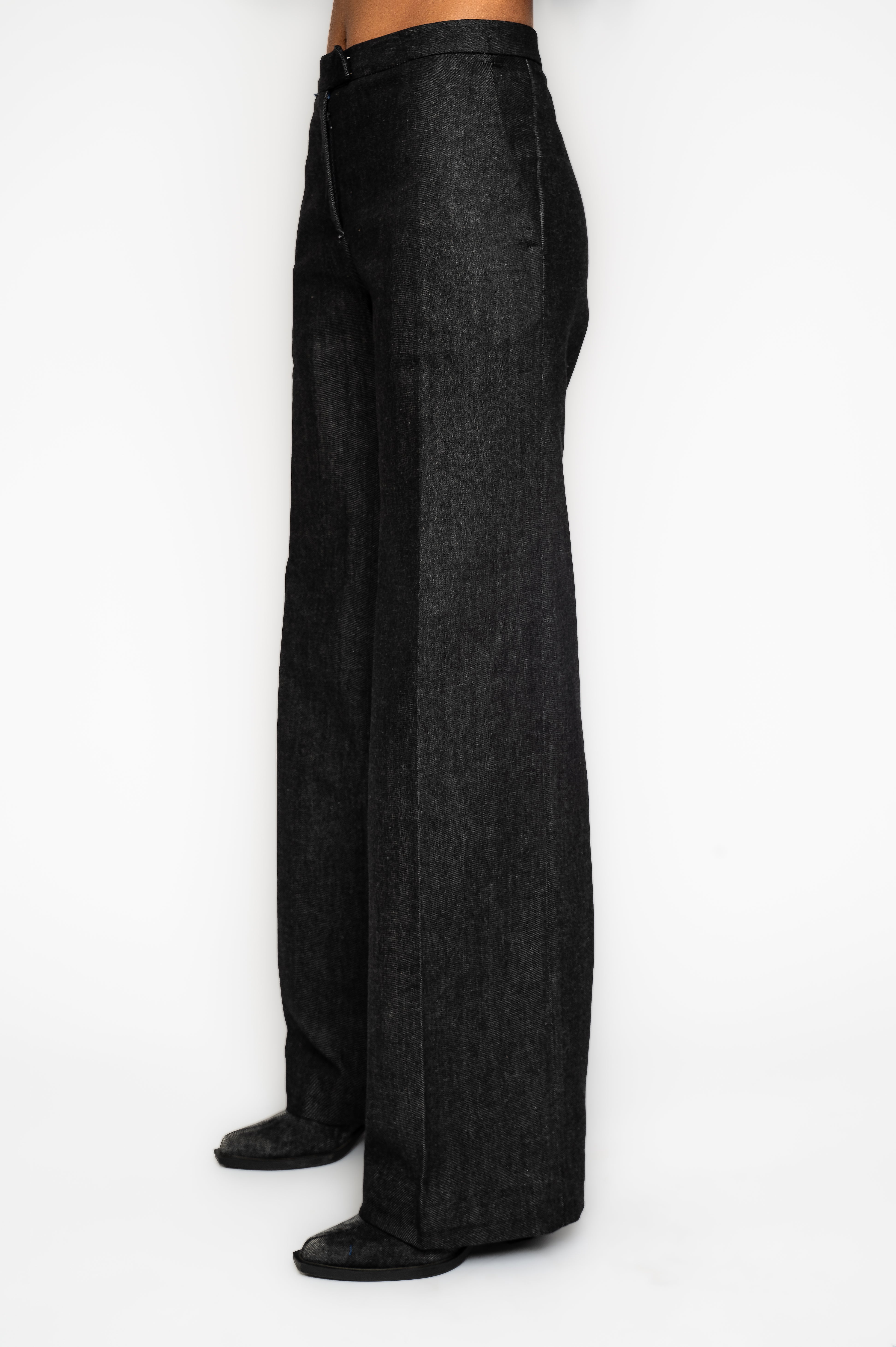 Victor-Hart luxury structured working trouser high waist black denim with architectural tailoring
