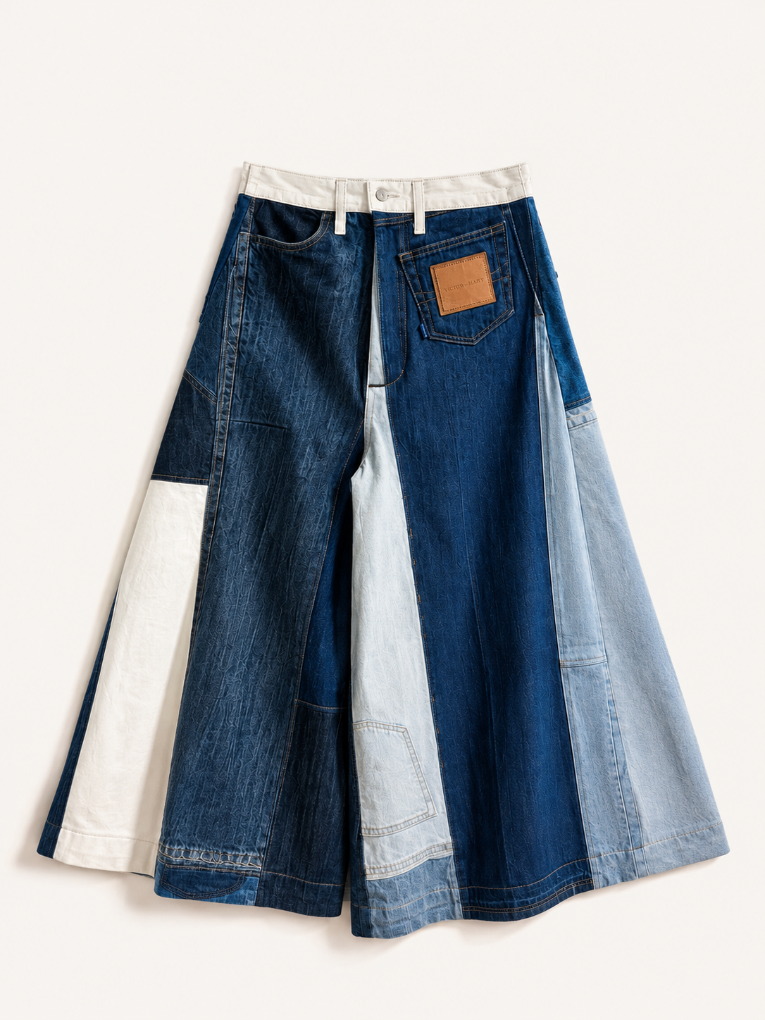 Victor-Hart upcycled denim palazzo pants, front view