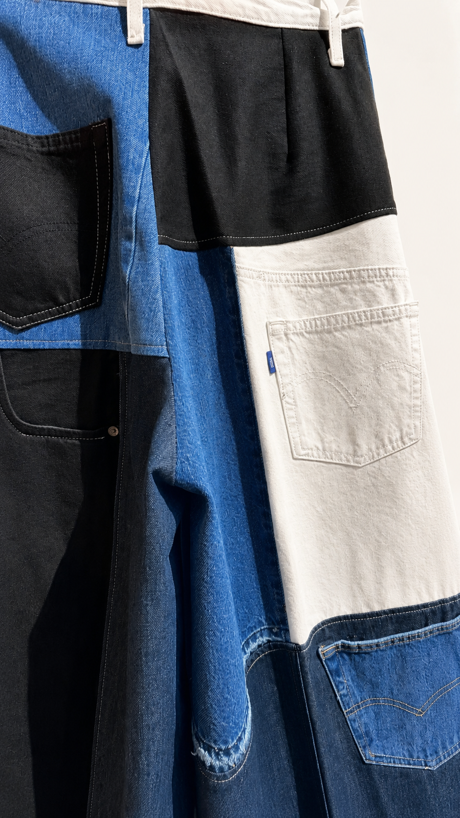 Victor-Hart upcycled denim palazzo pants, side view