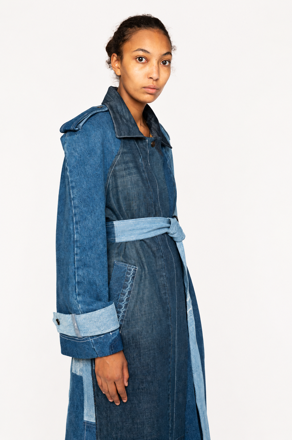 Victor-Hart upcycled trench coat, side profile detail