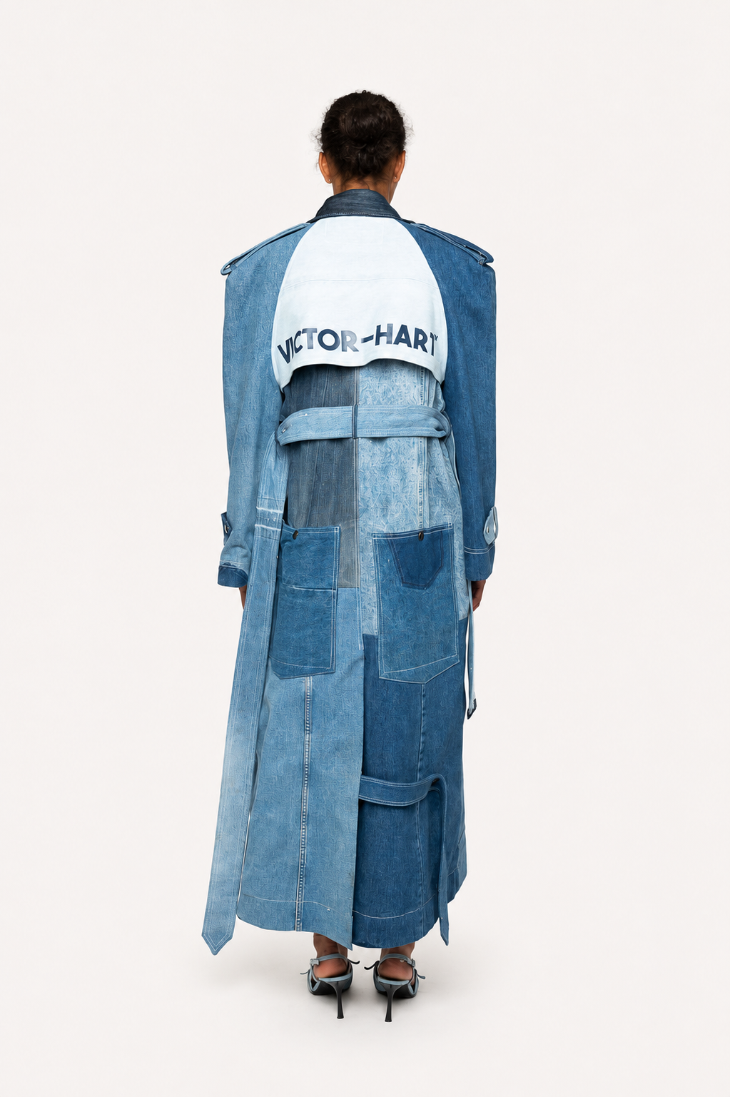 Victor-Hart upcycled trench coat, full length view