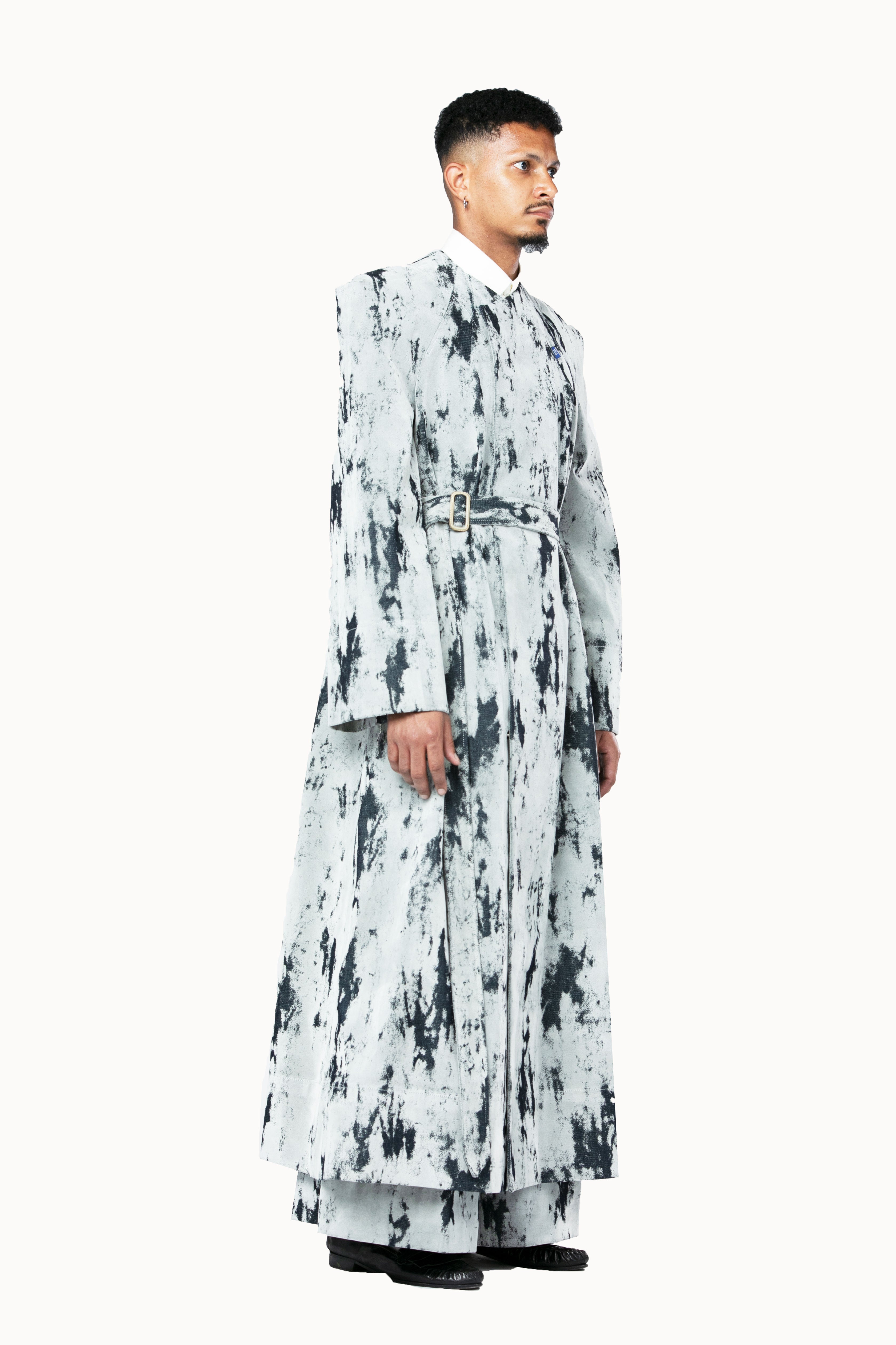 Victor-Hart luxury structured denim coat 
with architectural tailoring