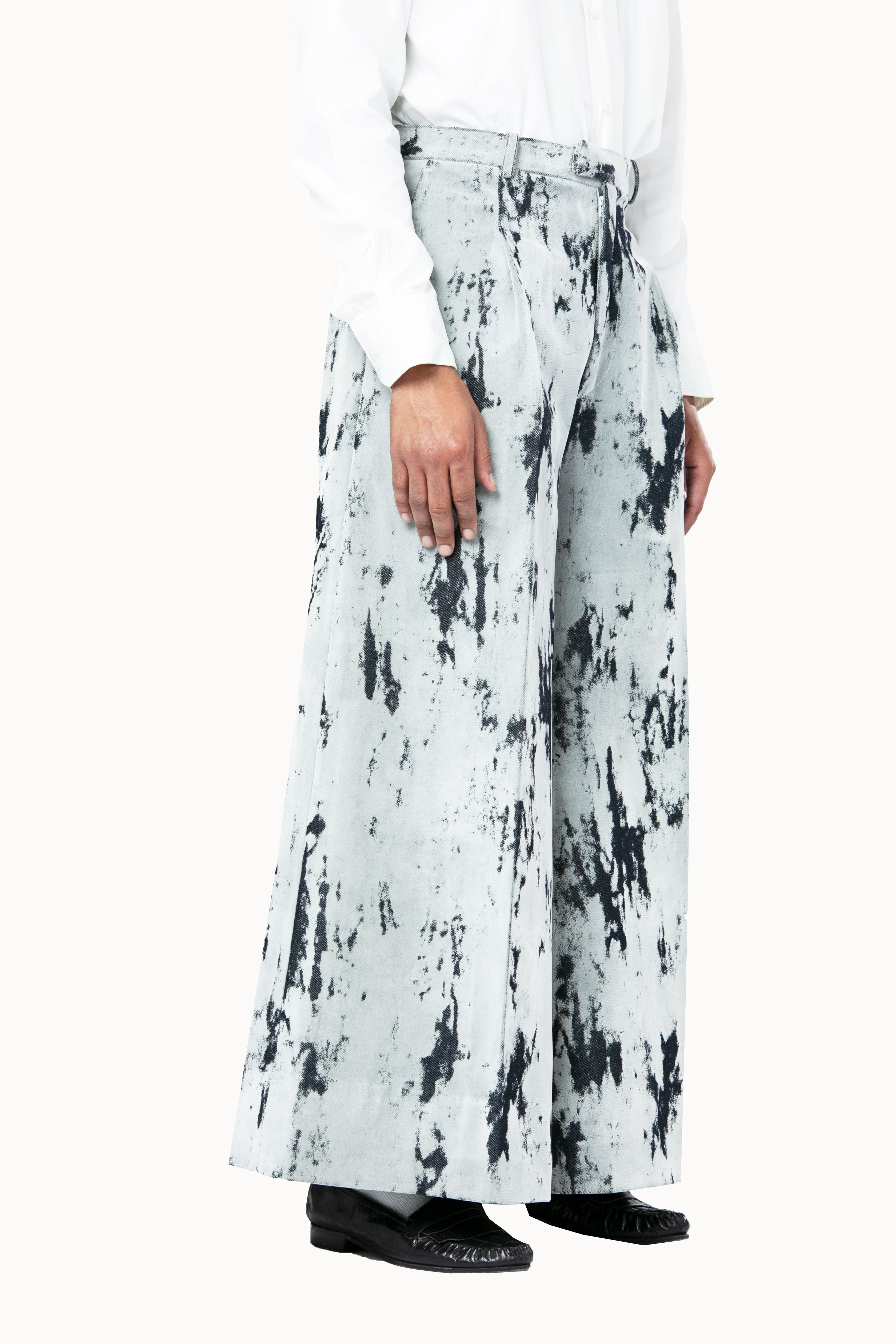 Victor-Hart luxury structured denim flock pants  with architectural tailoring